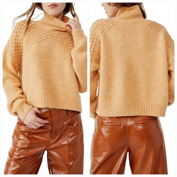 NWT Free People Bradley Turtleneck Sweater Color Camel Heather Size S - Picture 1 of 10